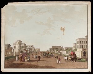 Old Court House Street, der ser mod syd fra udsigten over Calcutta af Thomas und William Daniell