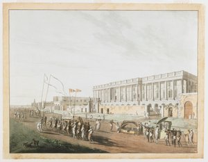 The New Court House og Chandpam Ghaut fra udsigten over Calcutta af Thomas und William Daniell