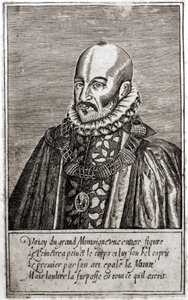 Portræt af Michel de Montaigne (1533-1592), fransk forfatter. Stik af Thomas de Leu. (1560-1612).