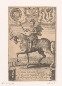 Portræt af Ludvig XIII til hest, med udsigt over Paris i baggrunden