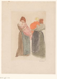 To mødre med børn Les Deux Mères af Théophile Alexandre Steinlen (signed by artist)