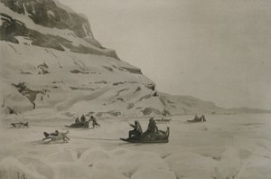 Eskimoer (akvarel på papir) af Thorolf Holmboe