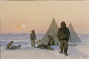 Polarforskere (akvarel på papir) af Thorolf Holmboe