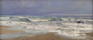 Gråvejrsdag ved Vesterhavet med brænding