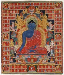 Buddha, den Højeste Healer (ugennemsigtigt toilet på bomuld) af Tibetan School
