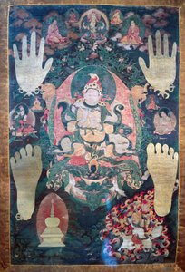 Gnya-Khri btsan-Po, legendarisk første konge af Tibet, reinkarnation af bodhisattva Avalokitesvara, en af de timelige og åndelige ledere i Tibet, maleri på lærred, tibetansk civilisation af Tibetan School