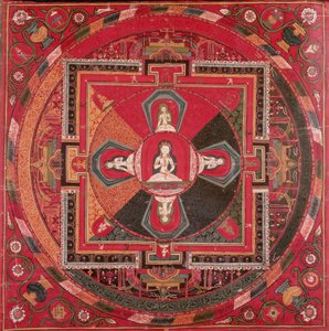 Thangka af en Vajrasattva Mandala (gouache på tekstil) af Tibetan School