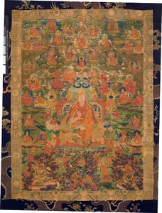 Tredje Panchen Lama Losan Penden Yeshe (gouache på stof) af Tibetan School