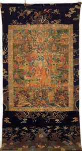 Tredje Panchen Lama Losan Penden Yeshe (gouache på stof) af Tibetan School