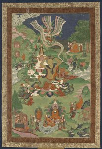 Thangka med scener fra Buddhas liv, anden halvdel af det 19. århundrede.. af Tibetan culture.
