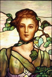 Et portrætvindue af blyindfattet glas, ca. 1900