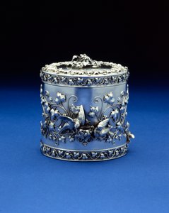 En cylindrisk æske af Tiffany & Co, ca. 1870-185 (sølv)