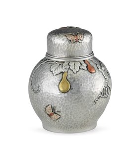Tea caddy, ca. 1880 (sølv og blandet metal) (se også 703373) af Tiffany and Company