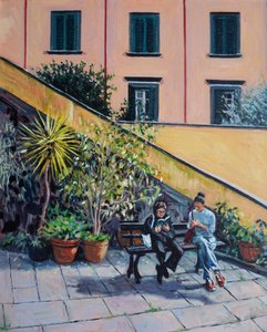 On The Bench, 2023 (olie på plade) af Tilly Willis