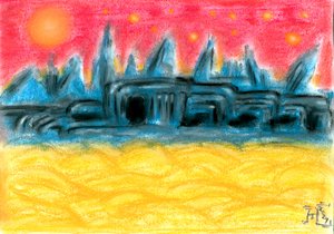 Solnedgang i Alien City af Tim Hoinkis