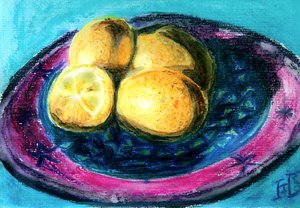 Stilleben med livlige citroner af Tim Hoinkis