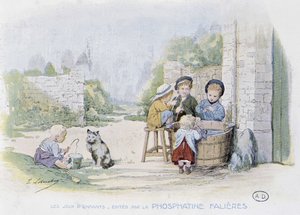 Børns spil: spillet om at fiske i en spand - dess. de Lobrichon, red. af Phosphatine Falieres, v.1920 af Timoleon Marie Lobrichon