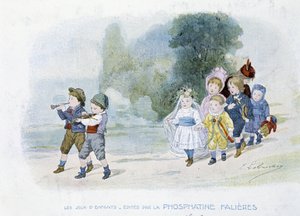 Børns spil: bryllupsoptog, børn forklædt som brude - dess. de Lobrichon, red. af Phosphatine Falières, v.1920