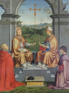 De hellige Thomas Becket og Martin af Tours tilbedes af biskop Giovanni Pietro Arrivabene og hans nevø Giacomo
