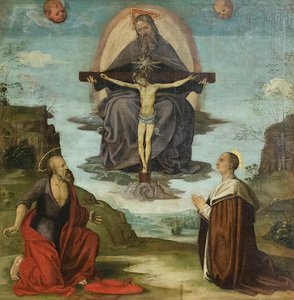 Treenigheden med Sankt Hieronymus og den velsignede Colombini, ca. 1520 (olie på lærred)