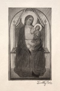 Gamle italienske mestre: Madonna tronet med en fugl, der holder barn, 1885. af Timothy Cole
