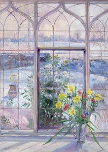 Påskeliljer og solur mod sneen af Timothy Easton