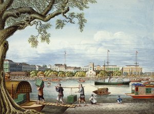 The Hongs of Canton, ca. 1852 (gouache på papir) af Tinqua