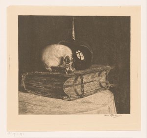 Stilleben med kranium og bibel af Titia Heukers (signed by artist)