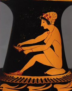 Courtesan fastening her sandal …