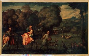 Flugten til Egypten, ca. 1508 (olie på lærred) af Titian (c.1488 1576)