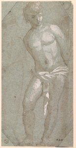 Sankt Sebastian (pen og blæk med lavering på papir)