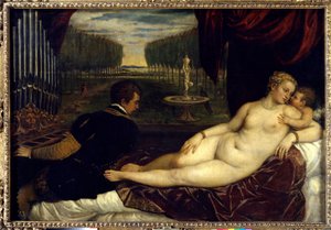 Venus, kærlighed og musik maleri af Tiziano Vecellio kaldet Tizianen (1485-1576)