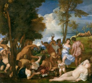 Spansk:  La bacanal de los andrios Andrianernes bacchanal af Titian