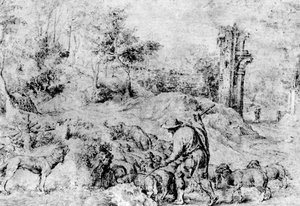 Landskab med hyrde og flok, c1520, 1937 af Tiziano Vecelli