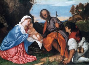 Den hellige familie med en hyrde, c1510 af Tiziano Vecelli