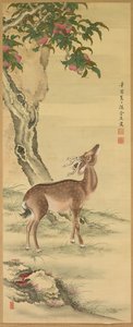 Symboler for lang levetid: Deer under Peach and Pine, 1801. af Toda Tadanaka