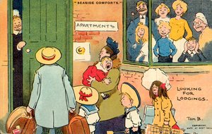 Seaside Comforts, Looking for Lodgings (farvelitografi) af Tom Browne