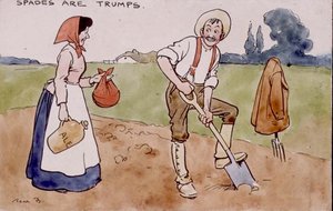 Spader er trumfer (pen & blæk og akvarel) af Tom Browne