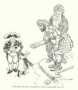"Tag dette, og hold det forsigtigt," advarede Magog hende højtideligt (litho) af Tom Browne