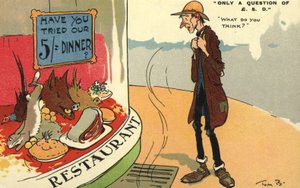 Vagabond kigger ind i et restaurantvindue af Tom Browne