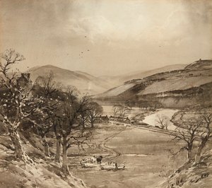 Ettrick-dalen nær Selkirk (grisaille) af Tom Scott