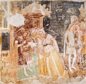 Sendingen af ambassadører fra kongen af England, detaljer fra Stories of St Ursula, af Tommaso da Modena (1326-1379), fresco af Tomaso da (late 15th century) Modena