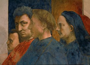 Tilskuerne til den mirakuløse genopstandelse af præfekt Teophils søn er ... (fresko) af Tommaso Masaccio