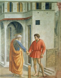 Hyldestpenge St. Peter betaler skatteopkræveren - detalje fra 31642, ca. 1427 fresco af Tommaso Masaccio