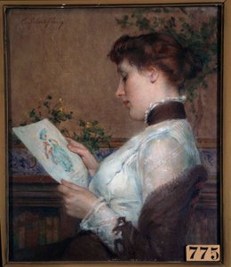 Billedet En kvinde, der beundrer en tegning. Maleri af Tony Robert Fleury (1837-1912) 1800-tallets Orleans, Musee des Beaux Arts