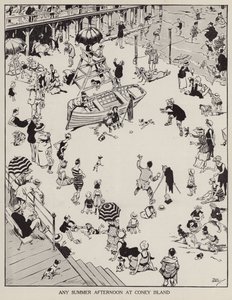 En sommereftermiddag på Coney Island (litho)
