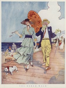 Par på strandpromenaden, kede af hinandens selskab (farve litho)