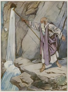 Moses slog på klippen for at bringe vand frem