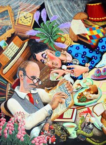 Mr. & Mrs. Pugh, mens han planlægger sin kones død, 2005 (akryl på panel)