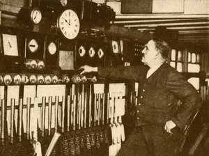 Optager dagligt tidssignal på Liverpool Street Station, London og North Eastern Railway, 1930.